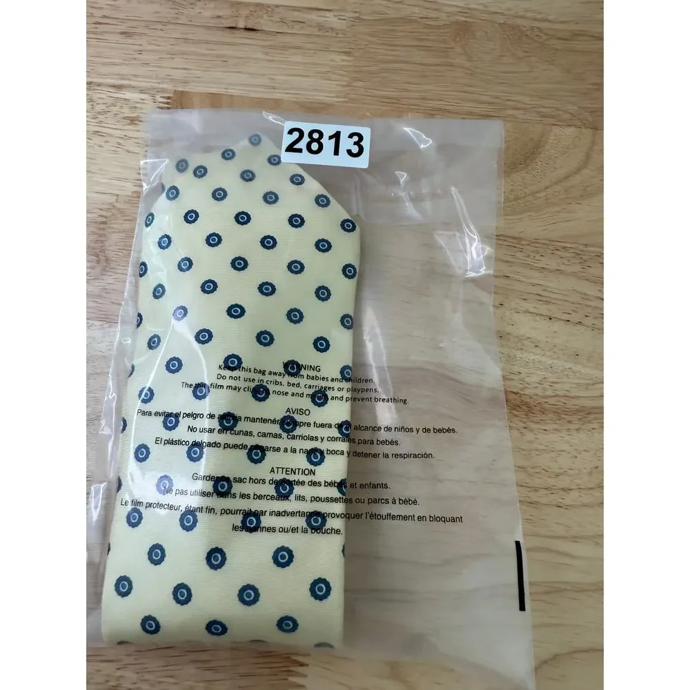 George Sherman Men's Neck Tie Pale Yellow w Blue Circles JL